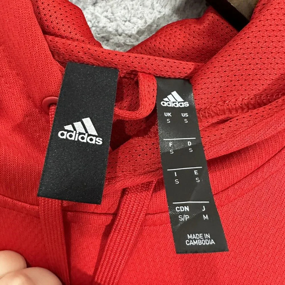 Adidas Sweatshirt Men Small Red Fleece Pullover Hoodie Pockets Outdoors Gorpcore - Picture 5 of 9